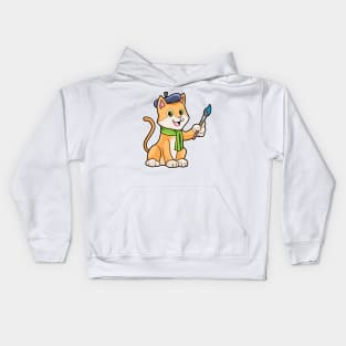 Cat as Painter with Brush & Scarf Kids Hoodie